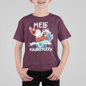 Mele Kalikimaka Surfing Cute Santa Hawaiian Christmas T Shirt For Kid TS09 Maroon Printyourwear