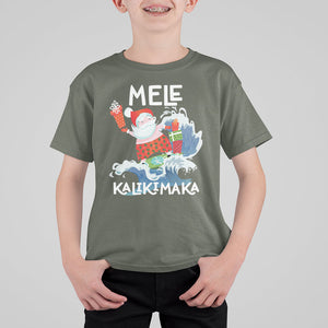 Mele Kalikimaka Surfing Cute Santa Hawaiian Christmas T Shirt For Kid TS09 Military Green Printyourwear