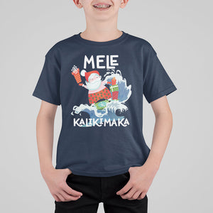 Mele Kalikimaka Surfing Cute Santa Hawaiian Christmas T Shirt For Kid TS09 Navy Printyourwear