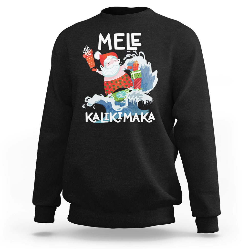 Mele Kalikimaka Surfing Cute Santa Hawaiian Christmas Sweatshirt TS09 Black Printyourwear