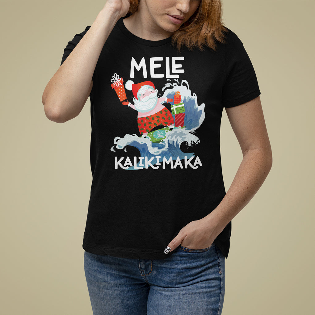 Mele Kalikimaka Surfing Cute Santa Hawaiian Christmas T Shirt For Women TS09 Black Printyourwear