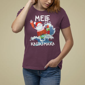 Mele Kalikimaka Surfing Cute Santa Hawaiian Christmas T Shirt For Women TS09 Maroon Printyourwear