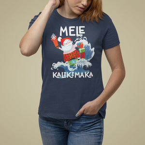 Mele Kalikimaka Surfing Cute Santa Hawaiian Christmas T Shirt For Women TS09 Navy Printyourwear