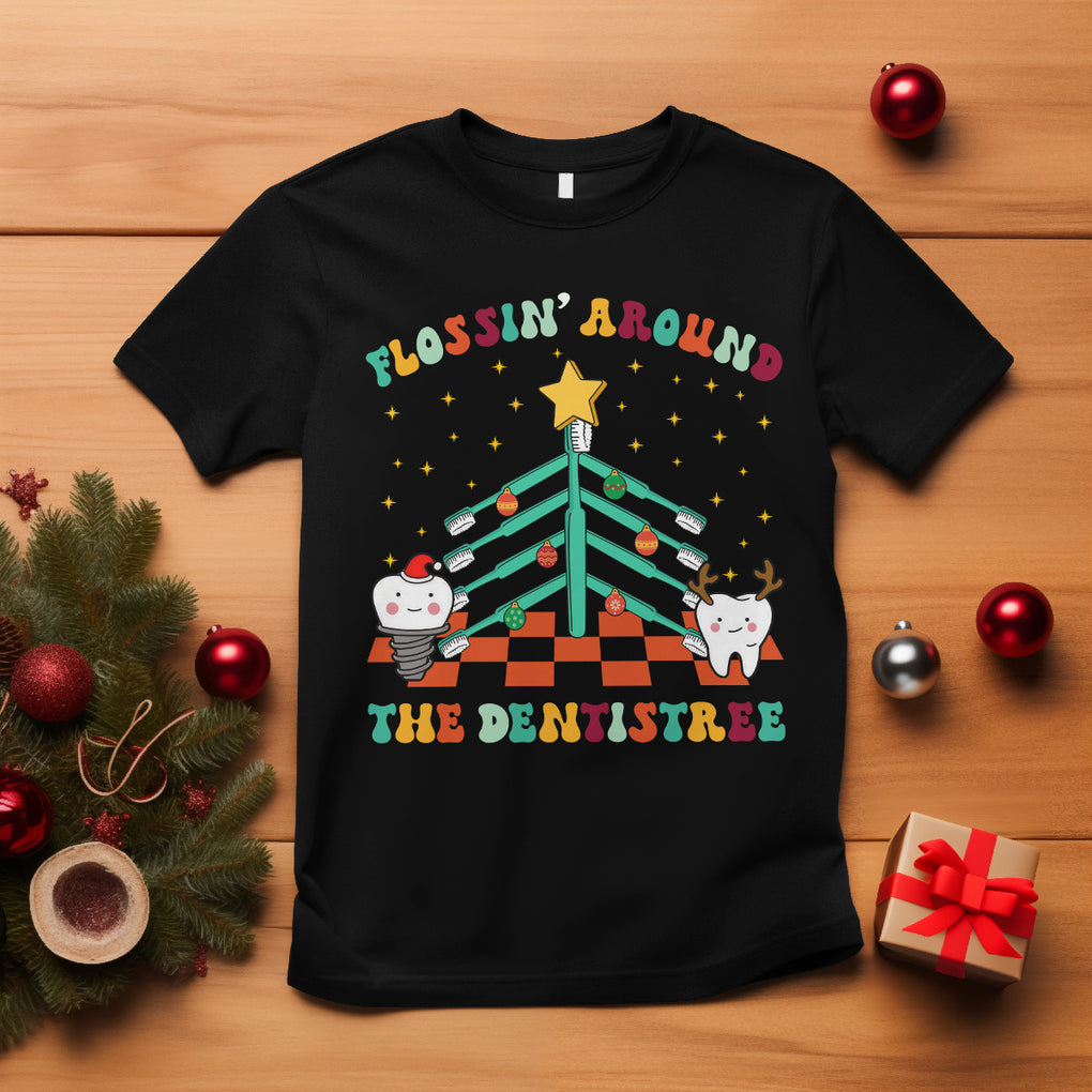 Flossing Around The Dentistree Funny Xmas Dental Hygienist T Shirt TS09 Black Printyourwear