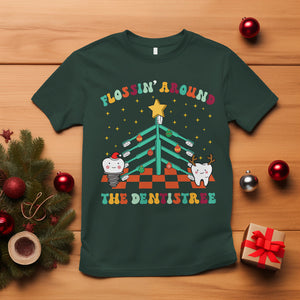 Flossing Around The Dentistree Funny Xmas Dental Hygienist T Shirt TS09 Dark Forest Green Printyourwear