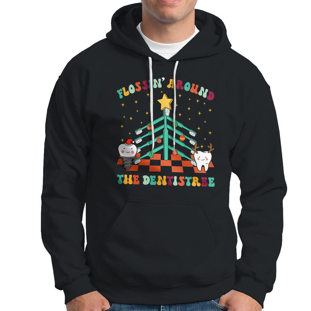 Flossing Around The Dentistree Funny Xmas Dental Hygienist Hoodie TS09 Black Printyourwear