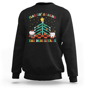 Flossing Around The Dentistree Funny Xmas Dental Hygienist Sweatshirt TS09 Black Printyourwear