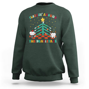 Flossing Around The Dentistree Funny Xmas Dental Hygienist Sweatshirt TS09 Dark Forest Green Printyourwear