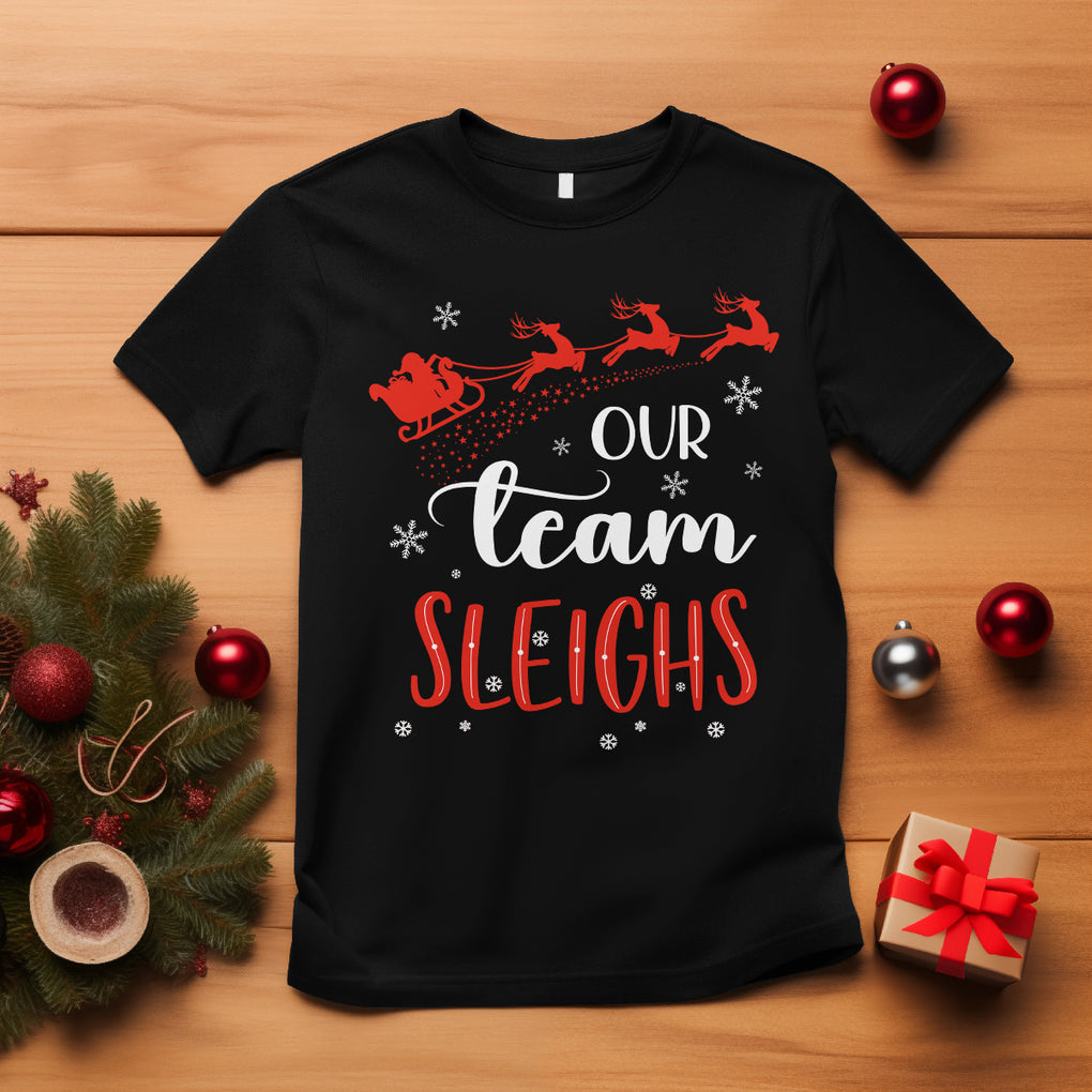 Our Team Sleigh Christmas Santa Reindeer Office Staff T Shirt TS09 Black Printyourwear