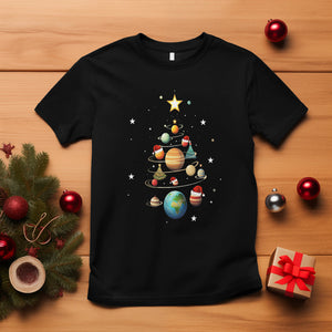 Funny Solar System Space Planets Tree Christmas T Shirt TS09 Black Printyourwear