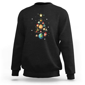 Funny Solar System Space Planets Tree Christmas Sweatshirt TS09 Black Printyourwear