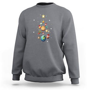 Funny Solar System Space Planets Tree Christmas Sweatshirt TS09 Charcoal Printyourwear