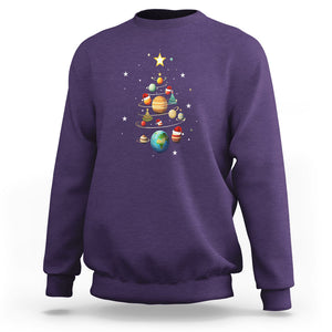 Funny Solar System Space Planets Tree Christmas Sweatshirt TS09 Purple Printyourwear