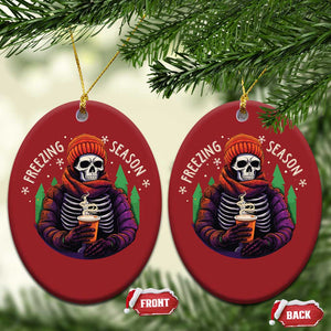 Funny Xmas Christmas Ornament Freezing Season Skeleton Chillin' Hot Cocoa TS09 Oval Red Print Your Wear