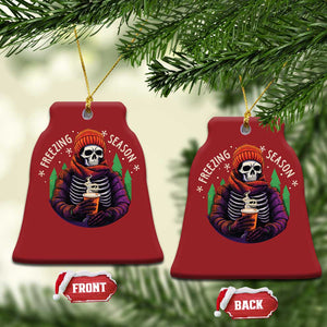 Funny Xmas Christmas Ornament Freezing Season Skeleton Chillin' Hot Cocoa TS09 Bell Flake Red Print Your Wear