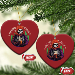 Funny Xmas Christmas Ornament Freezing Season Skeleton Chillin' Hot Cocoa TS09 Heart Red Print Your Wear