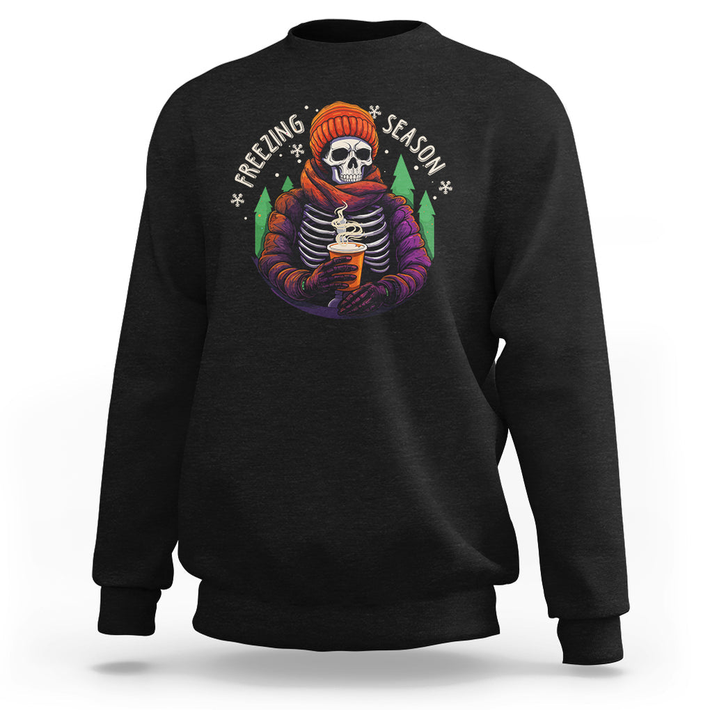 Freezing Season Christmas Skeleton Chillin' Hot Cocoa Sweatshirt TS09 Black Printyourwear