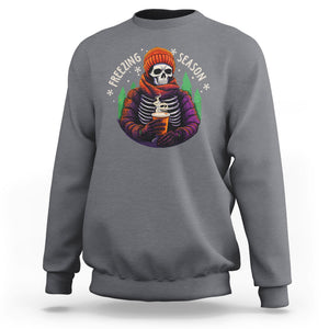 Freezing Season Christmas Skeleton Chillin' Hot Cocoa Sweatshirt TS09 Charcoal Printyourwear