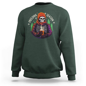 Freezing Season Christmas Skeleton Chillin' Hot Cocoa Sweatshirt TS09 Dark Forest Green Printyourwear