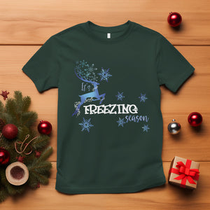 Freezing Season Christmas Reindeer Snowflake T Shirt TS09 Dark Forest Green Printyourwear