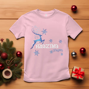 Freezing Season Christmas Reindeer Snowflake T Shirt TS09 Light Pink Printyourwear