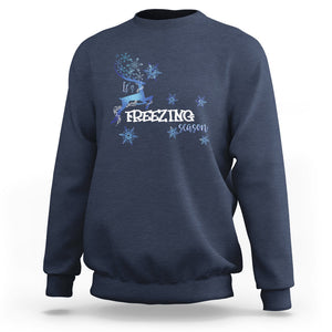 Freezing Season Christmas Reindeer Snowflake Sweatshirt TS09 Navy Printyourwear