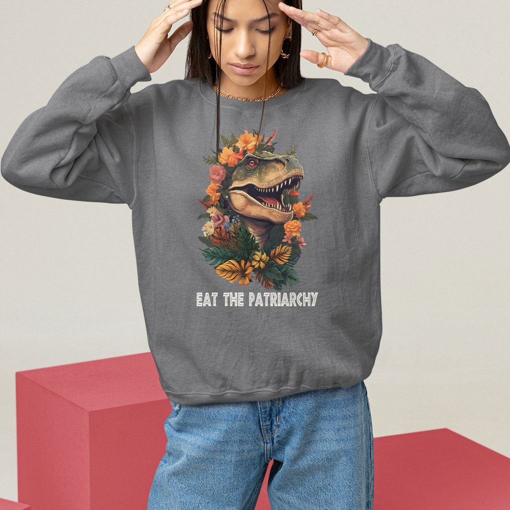 Eat The Patriarchy Feminist Dinosaur Sweatshirt TS09 Charcoal Printyourwear