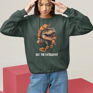 Eat The Patriarchy Feminist Dinosaur Sweatshirt TS09 Dark Forest Green Printyourwear