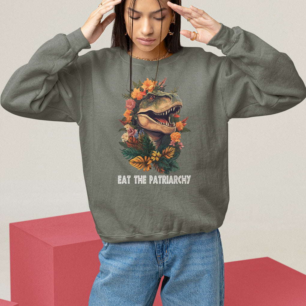 Eat The Patriarchy Feminist Dinosaur Sweatshirt TS09 Military Green Printyourwear