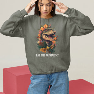 Eat The Patriarchy Feminist Dinosaur Sweatshirt TS09 Military Green Printyourwear