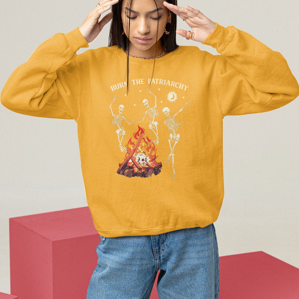 Funny Feminist Sweatshirt Burn The Patriarchy Skeleton Dancing TS09 Gold Printyourwear