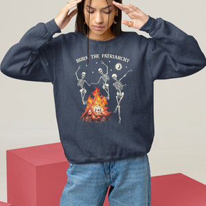 Funny Feminist Sweatshirt Burn The Patriarchy Skeleton Dancing TS09 Navy Printyourwear