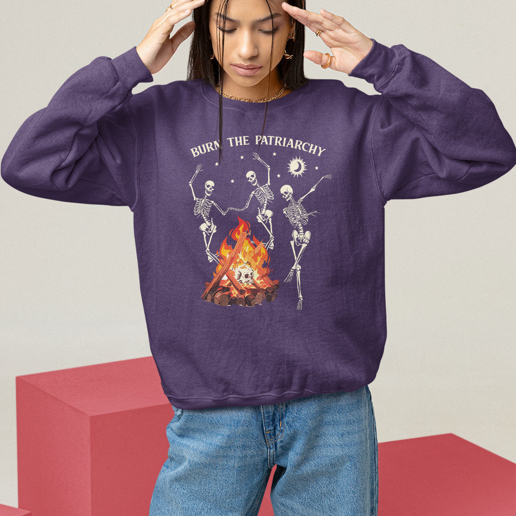 Funny Feminist Sweatshirt Burn The Patriarchy Skeleton Dancing TS09 Purple Printyourwear