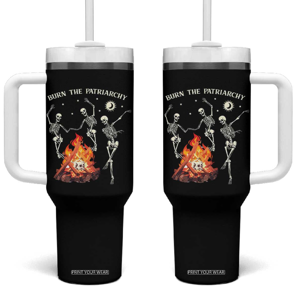 Funny Feminist Tumbler With Handle Burn The Patriarchy Skeleton Dancing TS09 One Size: 40 oz Black Print Your Wear