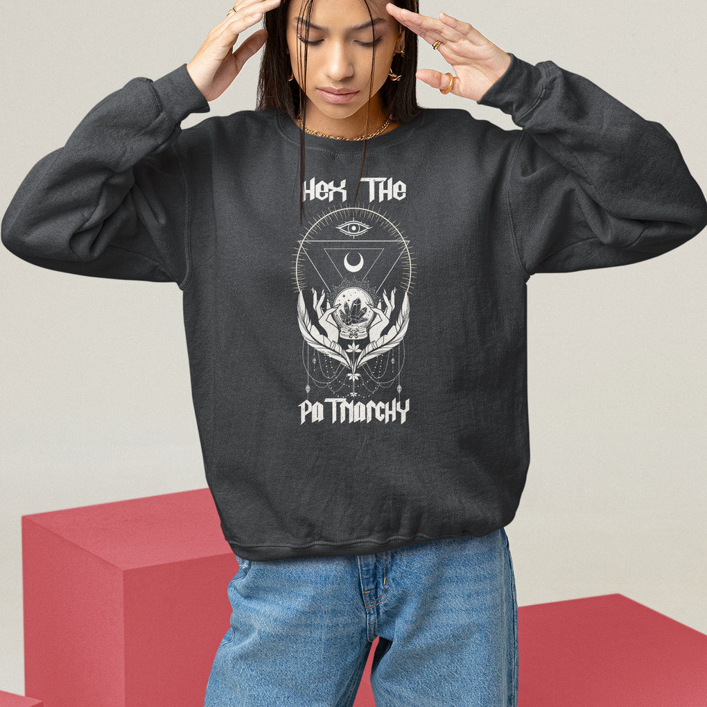 Hex The Patriarchy Feminist Witch Celestial Moon Sweatshirt TS09 Black Printyourwear