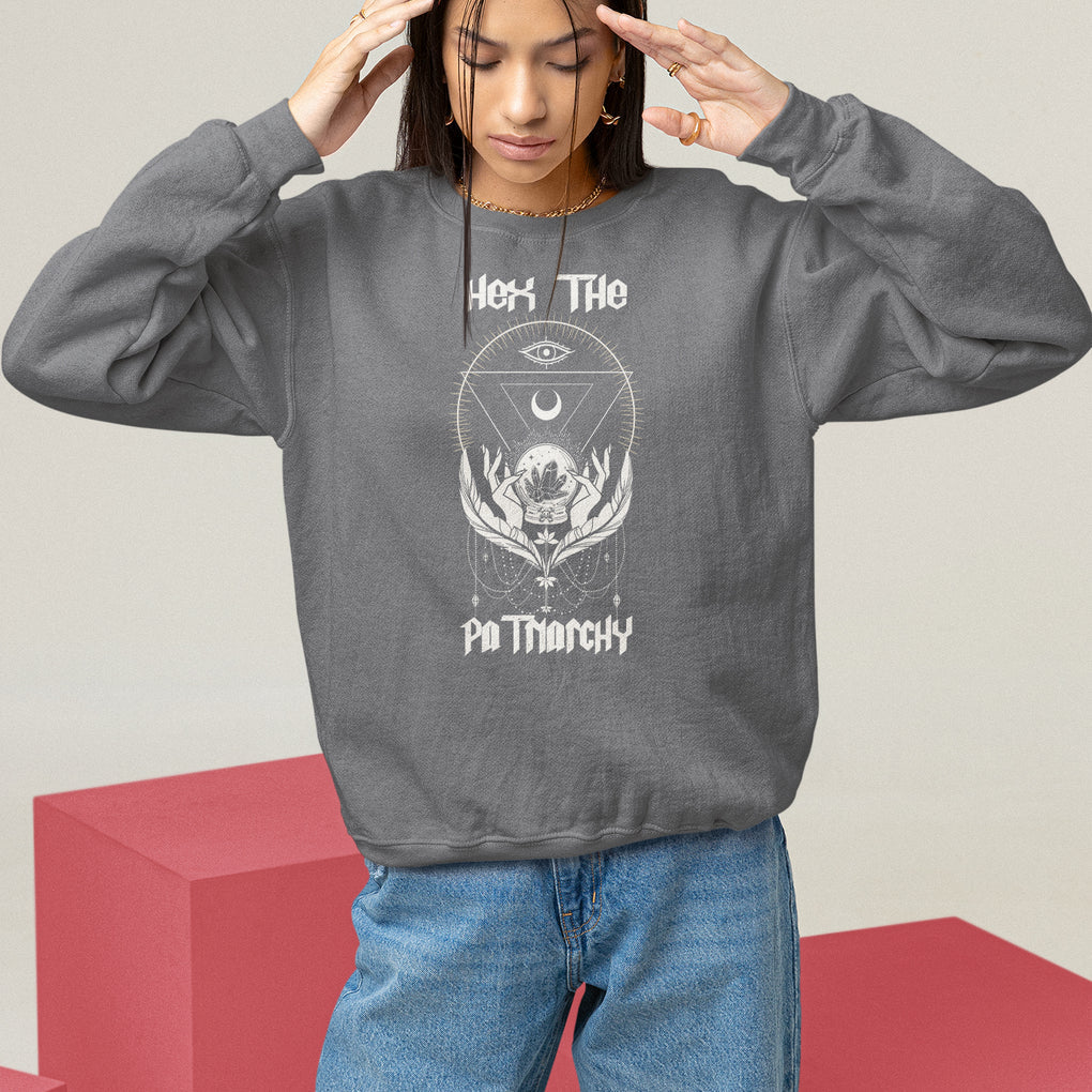 Hex The Patriarchy Feminist Witch Celestial Moon Sweatshirt TS09 Charcoal Printyourwear