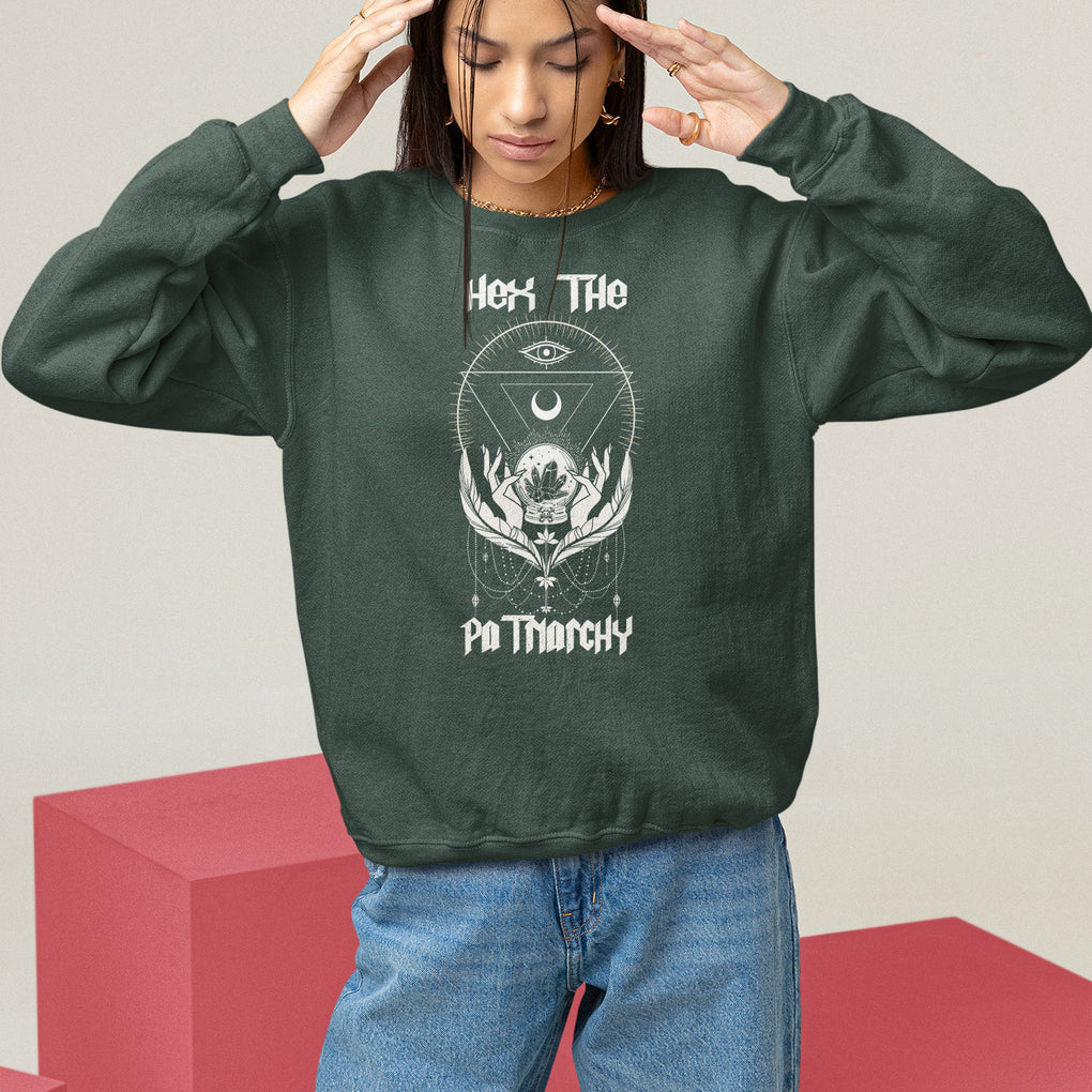 Hex The Patriarchy Feminist Witch Celestial Moon Sweatshirt TS09 Dark Forest Green Printyourwear