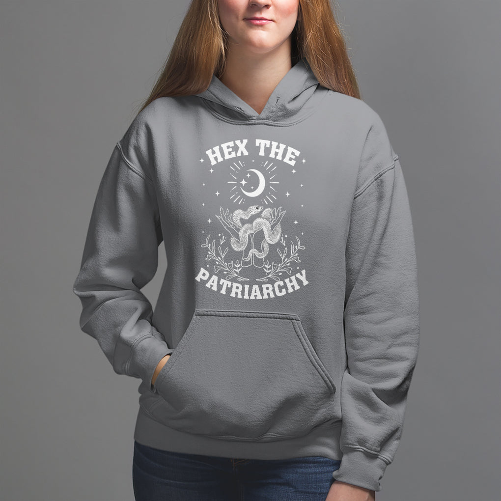 Feminist Witch Hoodie Hex The Patriarchy Celestial Moon Snake TS09 Charcoal Printyourwear