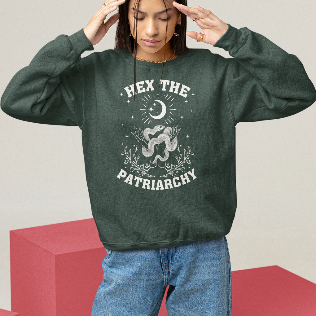 Feminist Witch Sweatshirt Hex The Patriarchy Celestial Moon Snake TS09 Dark Forest Green Printyourwear