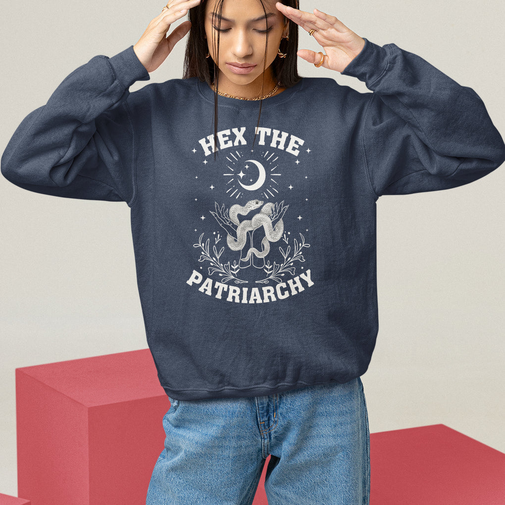 Feminist Witch Sweatshirt Hex The Patriarchy Celestial Moon Snake TS09 Navy Printyourwear