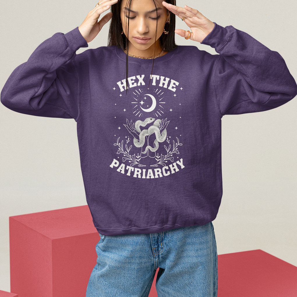 Feminist Witch Sweatshirt Hex The Patriarchy Celestial Moon Snake TS09 Purple Printyourwear