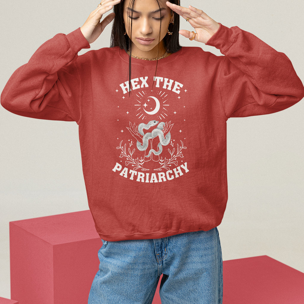 Feminist Witch Sweatshirt Hex The Patriarchy Celestial Moon Snake TS09 Red Printyourwear