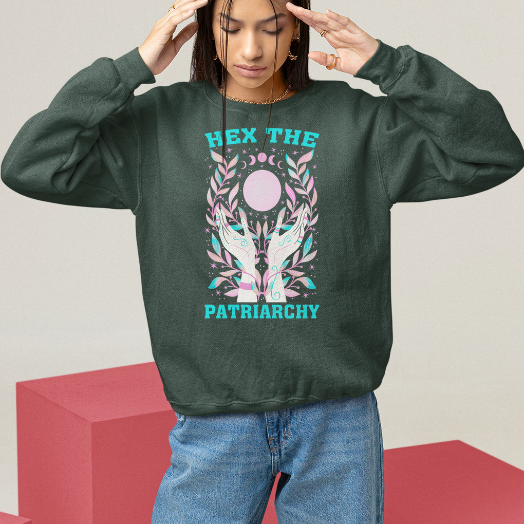 Feminist Witch Sweatshirt Hex The Patriarchy Celestial Moon TS09 Dark Forest Green Printyourwear