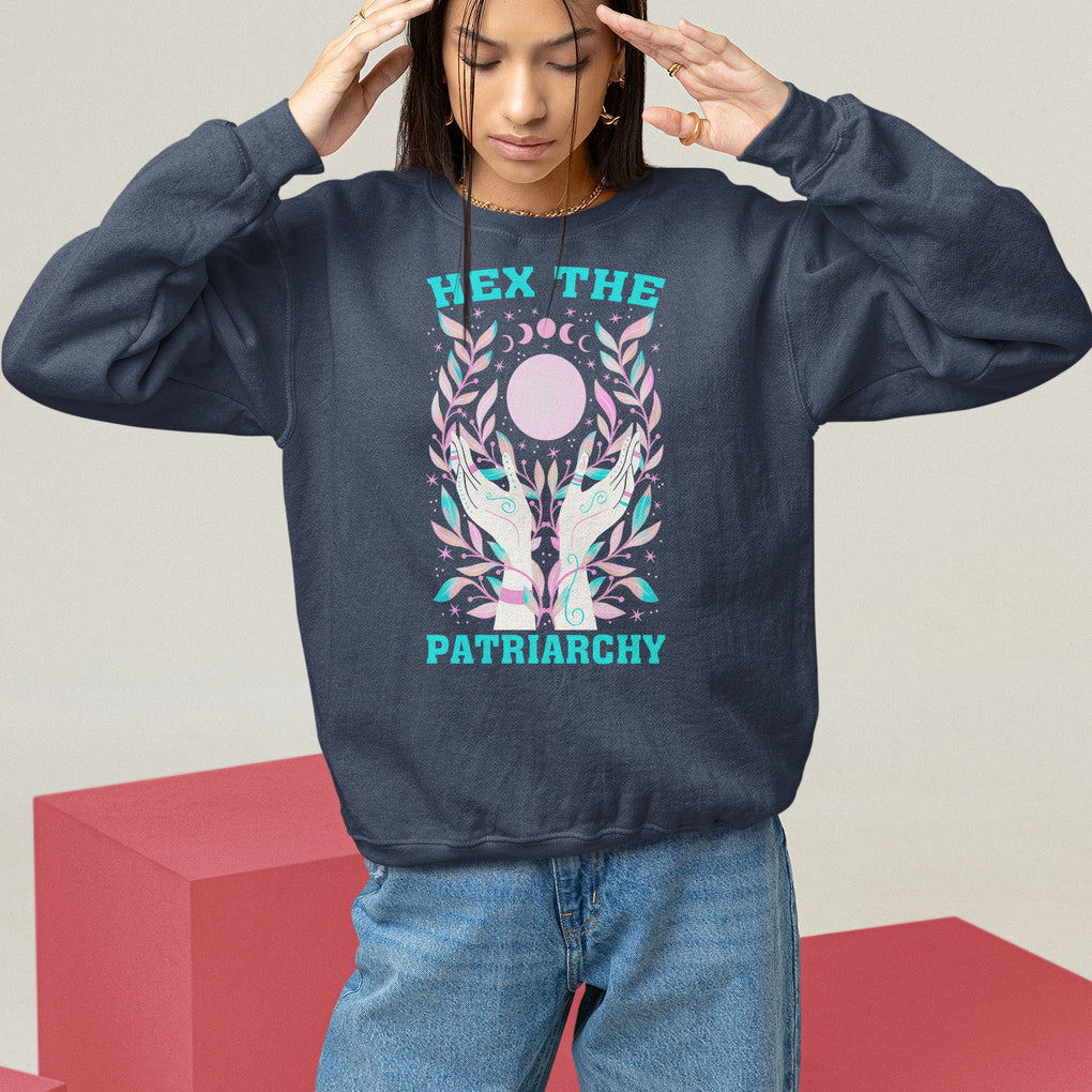 Feminist Witch Sweatshirt Hex The Patriarchy Celestial Moon TS09 Navy Printyourwear