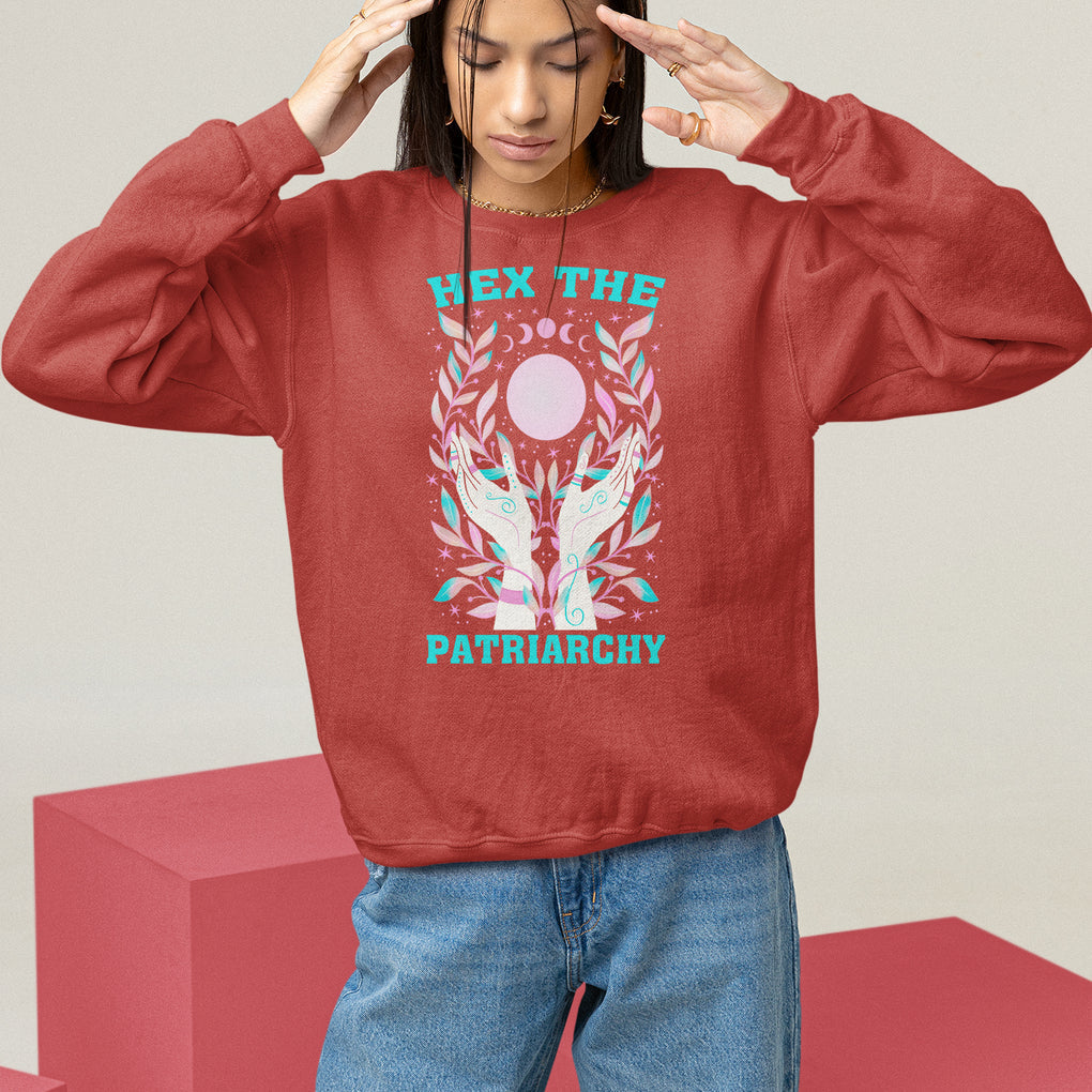 Feminist Witch Sweatshirt Hex The Patriarchy Celestial Moon TS09 Red Printyourwear