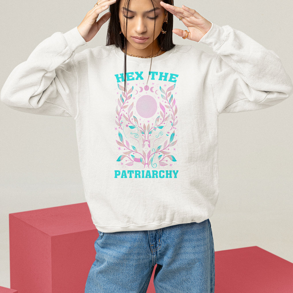 Feminist Witch Sweatshirt Hex The Patriarchy Celestial Moon TS09 White Printyourwear