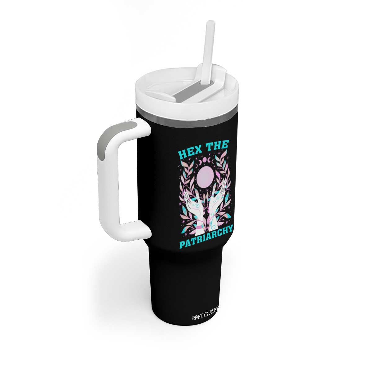 Feminist Witch Tumbler With Handle Hex The Patriarchy Celestial Moon TS09 Print Your Wear