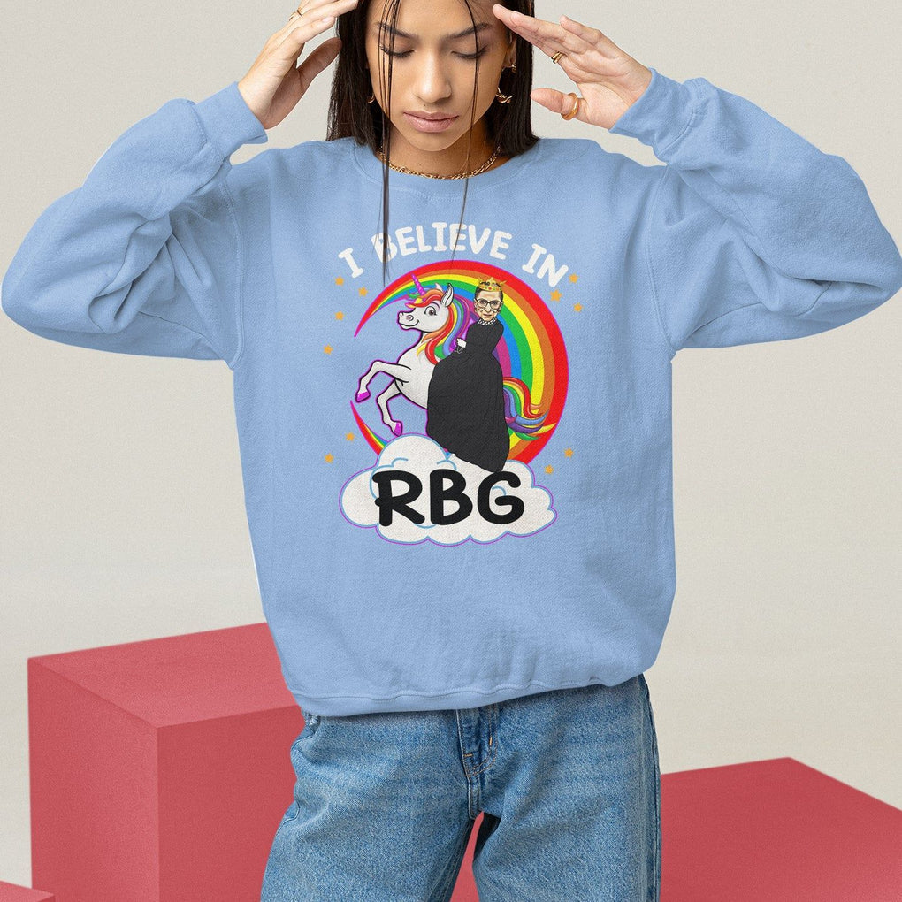 I Believe In RBG Unicorn Feminist Women's Rights Sweatshirt TS09 Carolina Blue Printyourwear