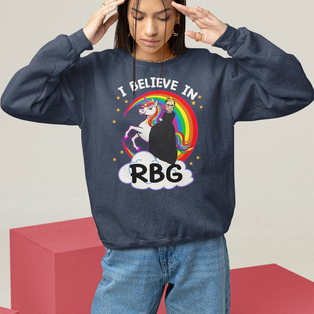 I Believe In RBG Unicorn Feminist Women's Rights Sweatshirt TS09 Navy Printyourwear