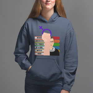 Feminist Hoodie Never Underestimate The Power Of A Girl With A Book RBG TS09 Navy Printyourwear